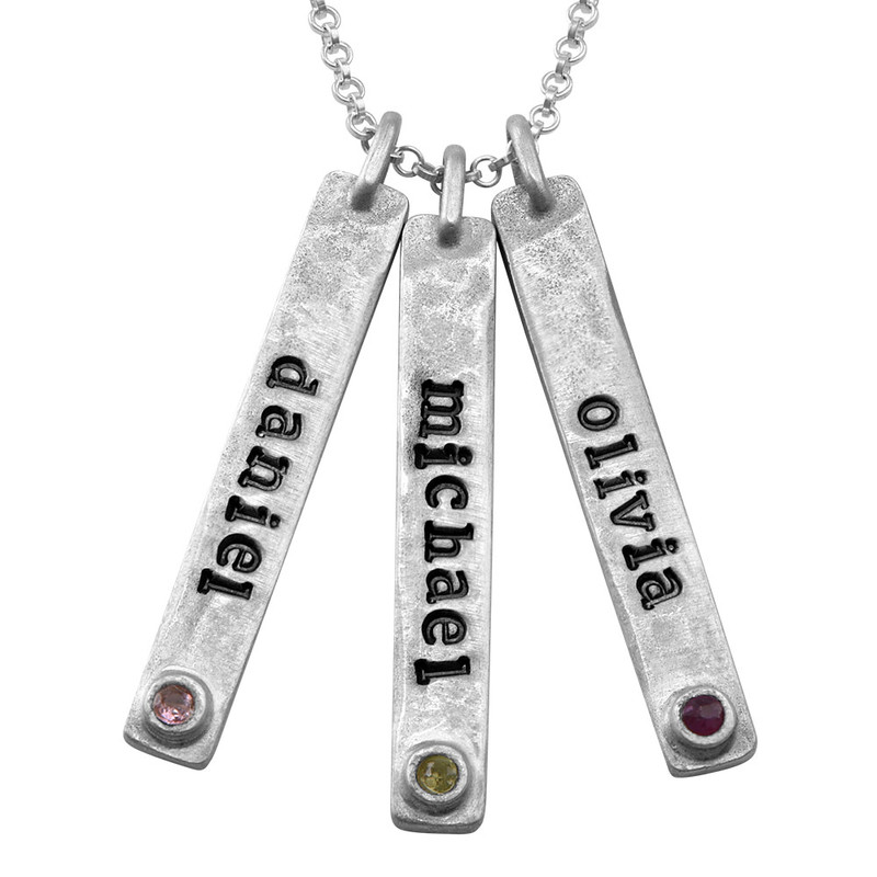 Vertical Bar Sterling Silver Necklace With Birthstone