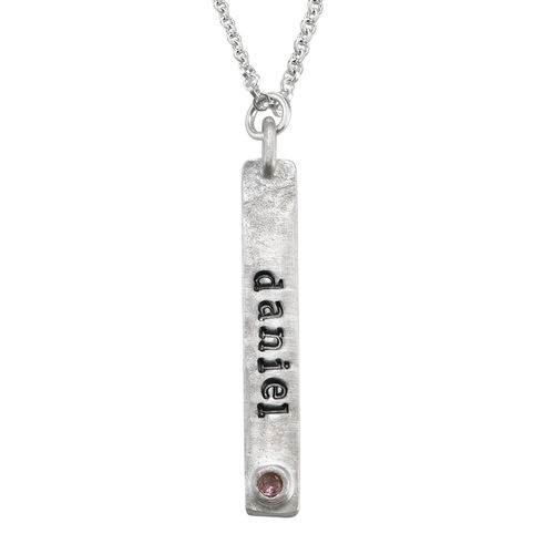 Vertical Bar Sterling Silver Necklace With Birthstone